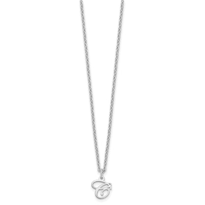 Sterling Silver Rhodium Plated Letter C Initial Necklace