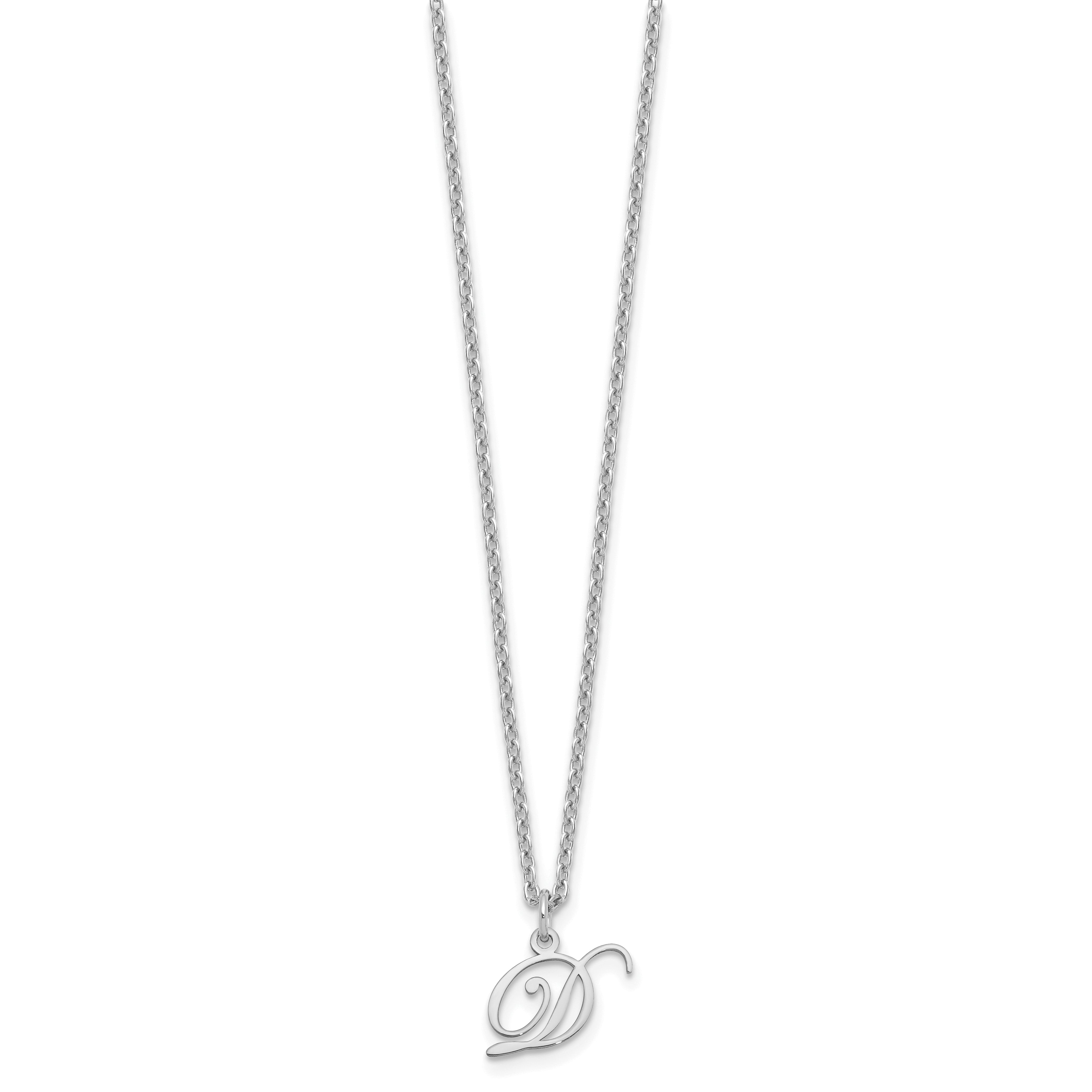 Sterling Silver Rhodium Plated Letter D Initial Necklace