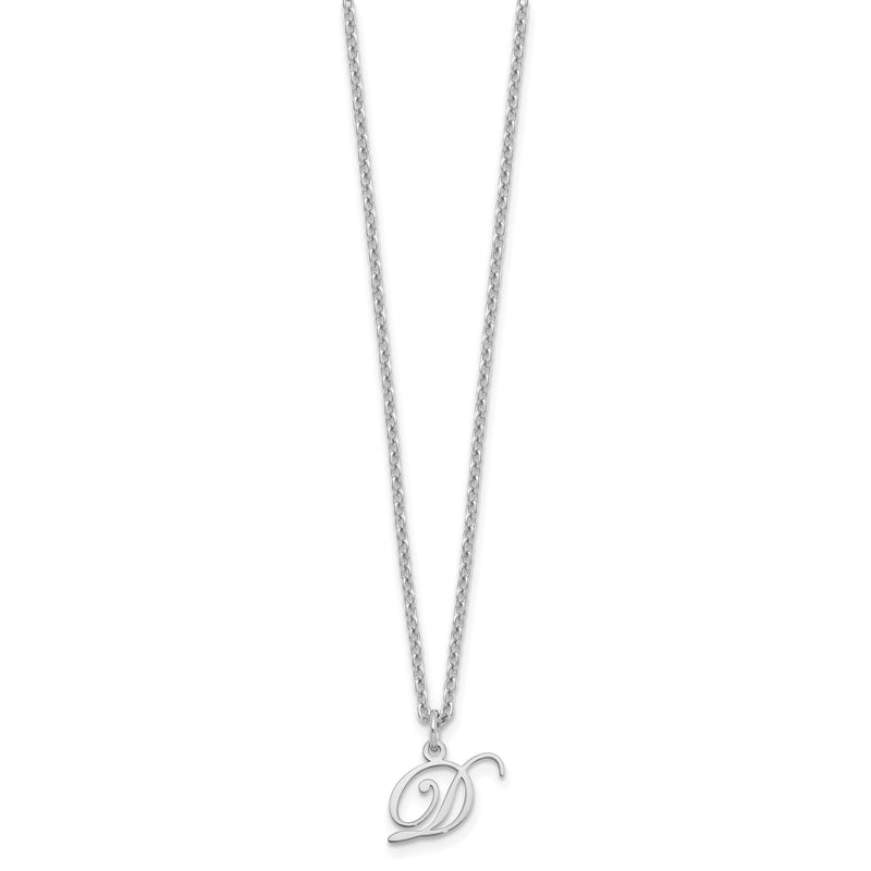 Sterling Silver Rhodium Plated Letter D Initial Necklace