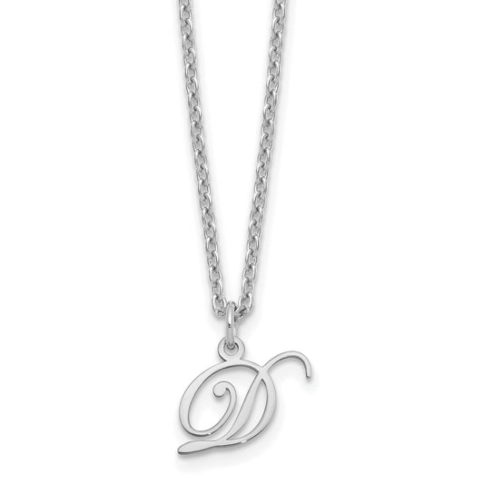 Sterling Silver Rhodium Plated Letter D Initial Necklace