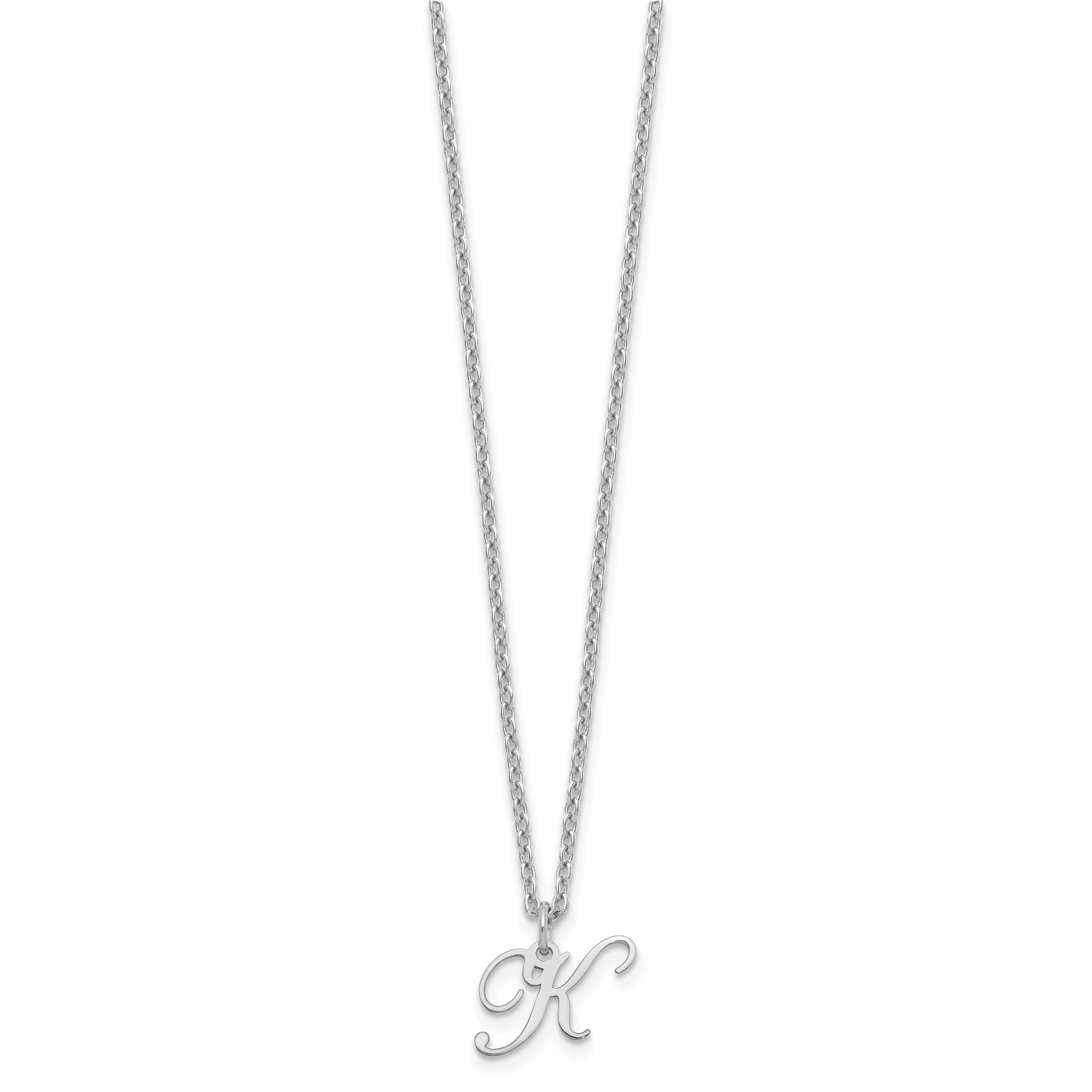 Sterling Silver Rhodium Plated Letter K Initial Necklace