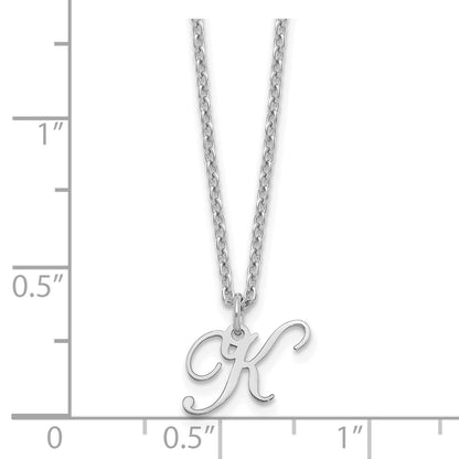 Sterling Silver Rhodium Plated Letter K Initial Necklace