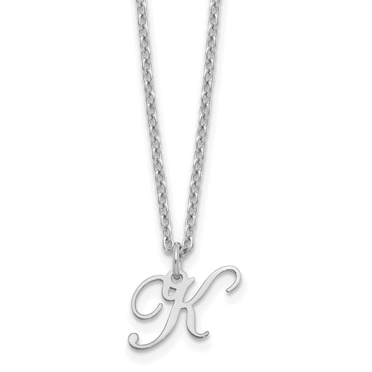 Sterling Silver Rhodium Plated Letter K Initial Necklace
