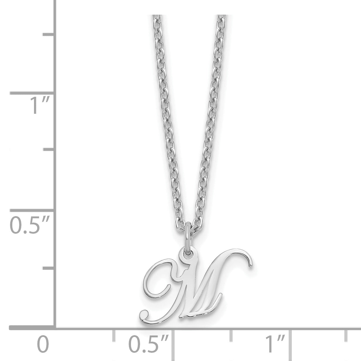 Sterling Silver Rhodium Plated Letter M Initial Necklace