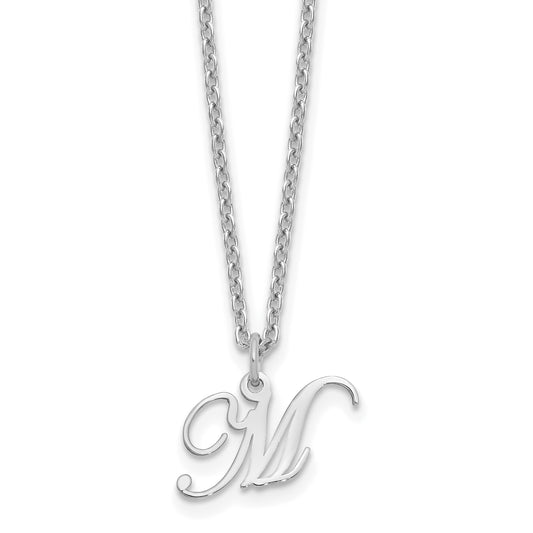 Sterling Silver Rhodium Plated Letter M Initial Necklace
