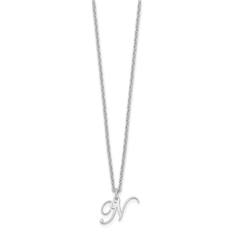 Sterling Silver Rhodium Plated Letter N Initial Necklace