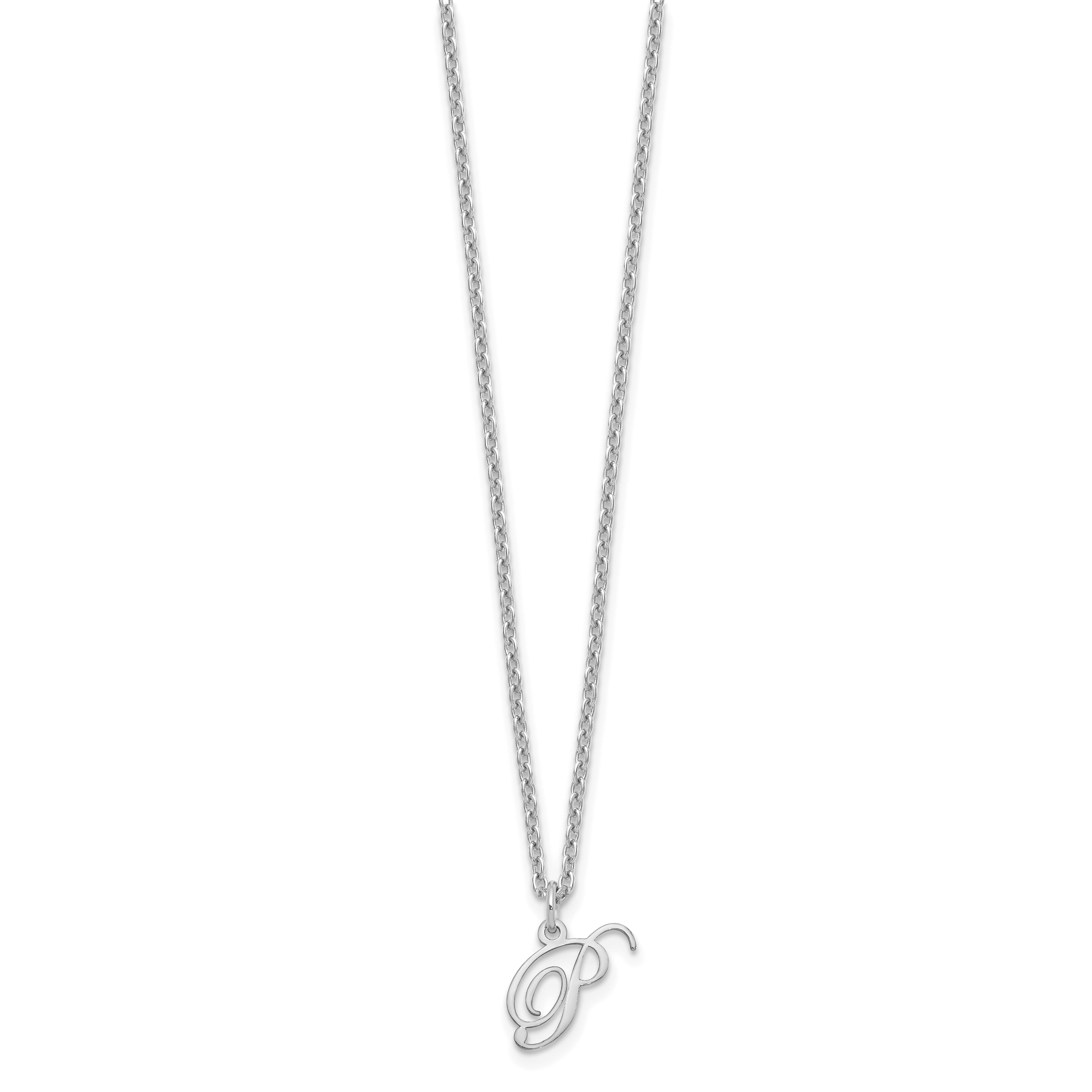 Sterling Silver Rhodium Plated Letter P Initial Necklace