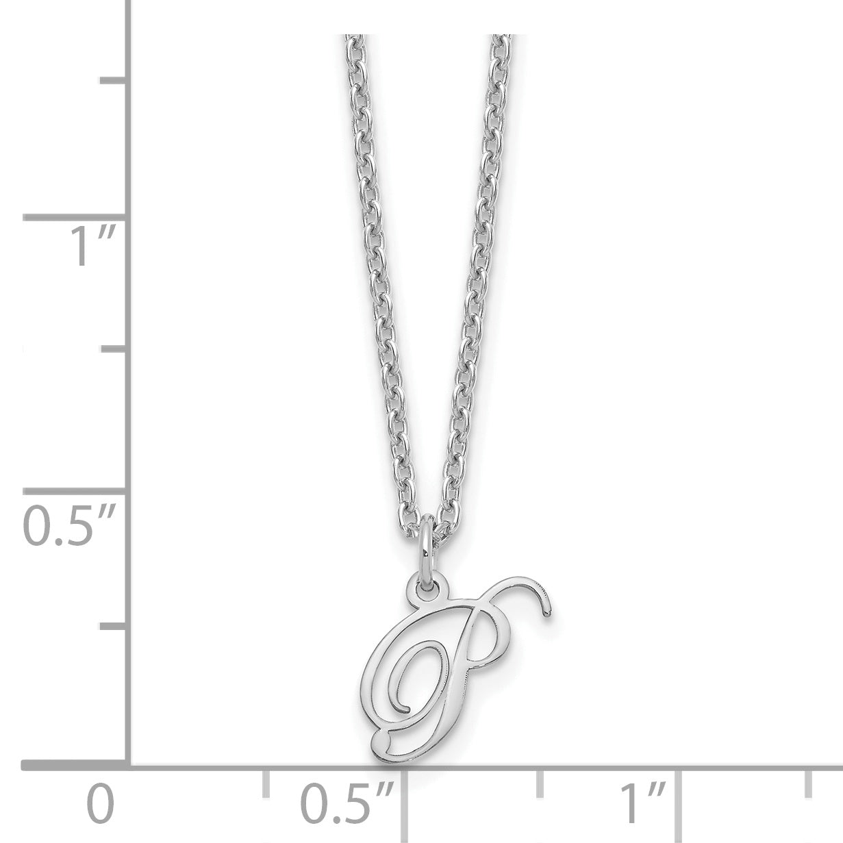 Sterling Silver Rhodium Plated Letter P Initial Necklace