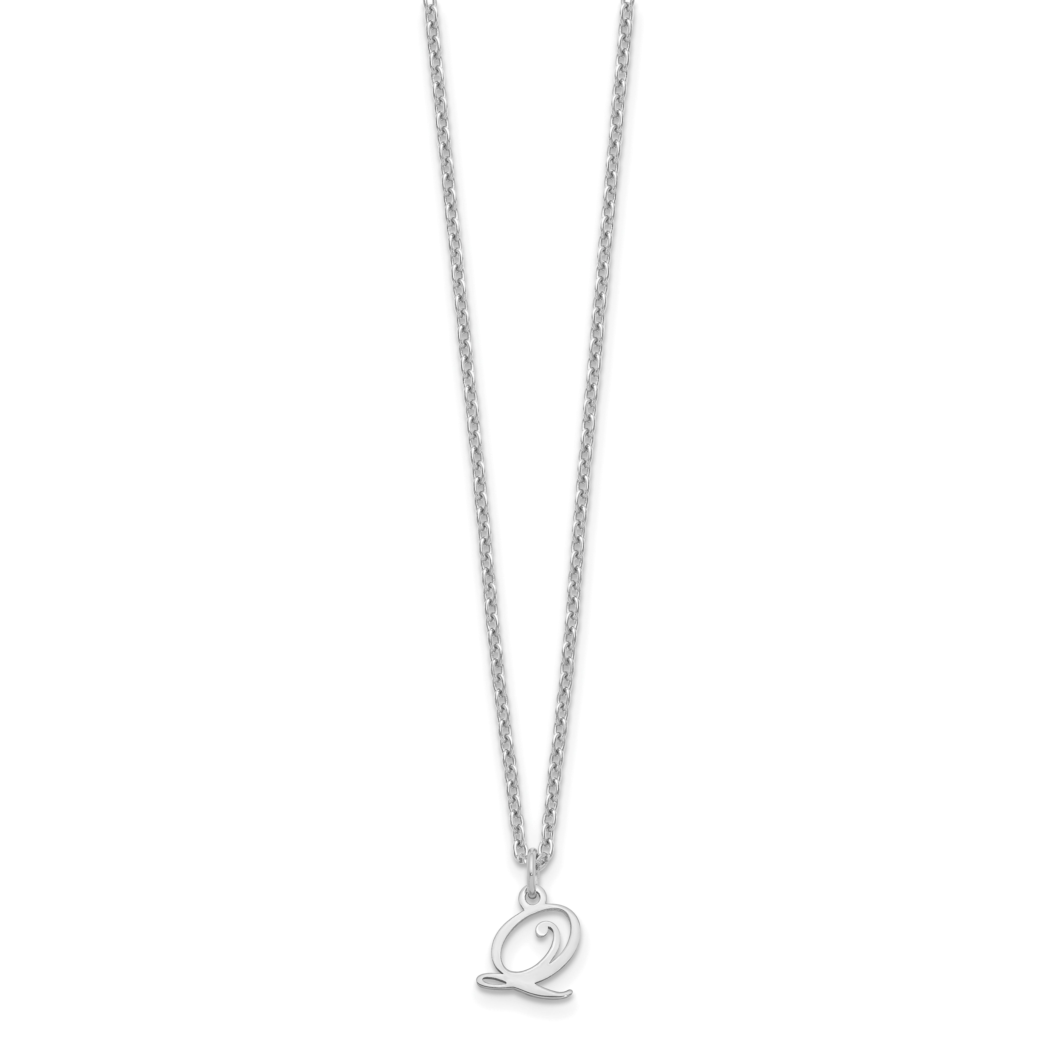 Sterling Silver Rhodium Plated Letter Q Initial Necklace