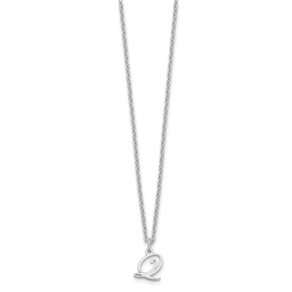 Sterling Silver Rhodium Plated Letter Q Initial Necklace
