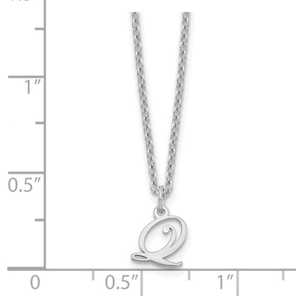 Sterling Silver Rhodium Plated Letter Q Initial Necklace