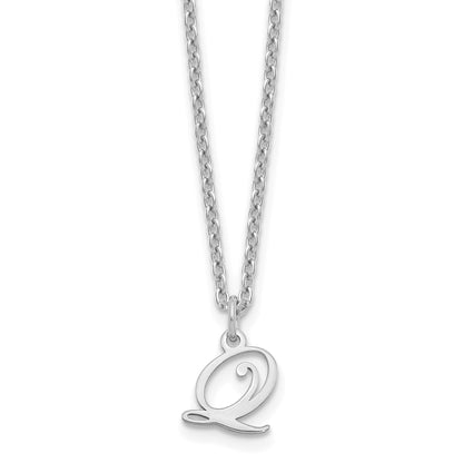 Sterling Silver Rhodium Plated Letter Q Initial Necklace