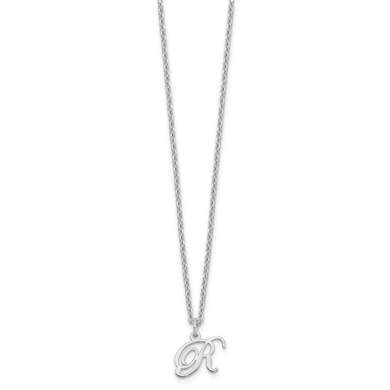 Sterling Silver Rhodium Plated Letter R Initial Necklace