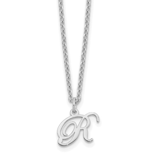 Sterling Silver Rhodium Plated Letter R Initial Necklace