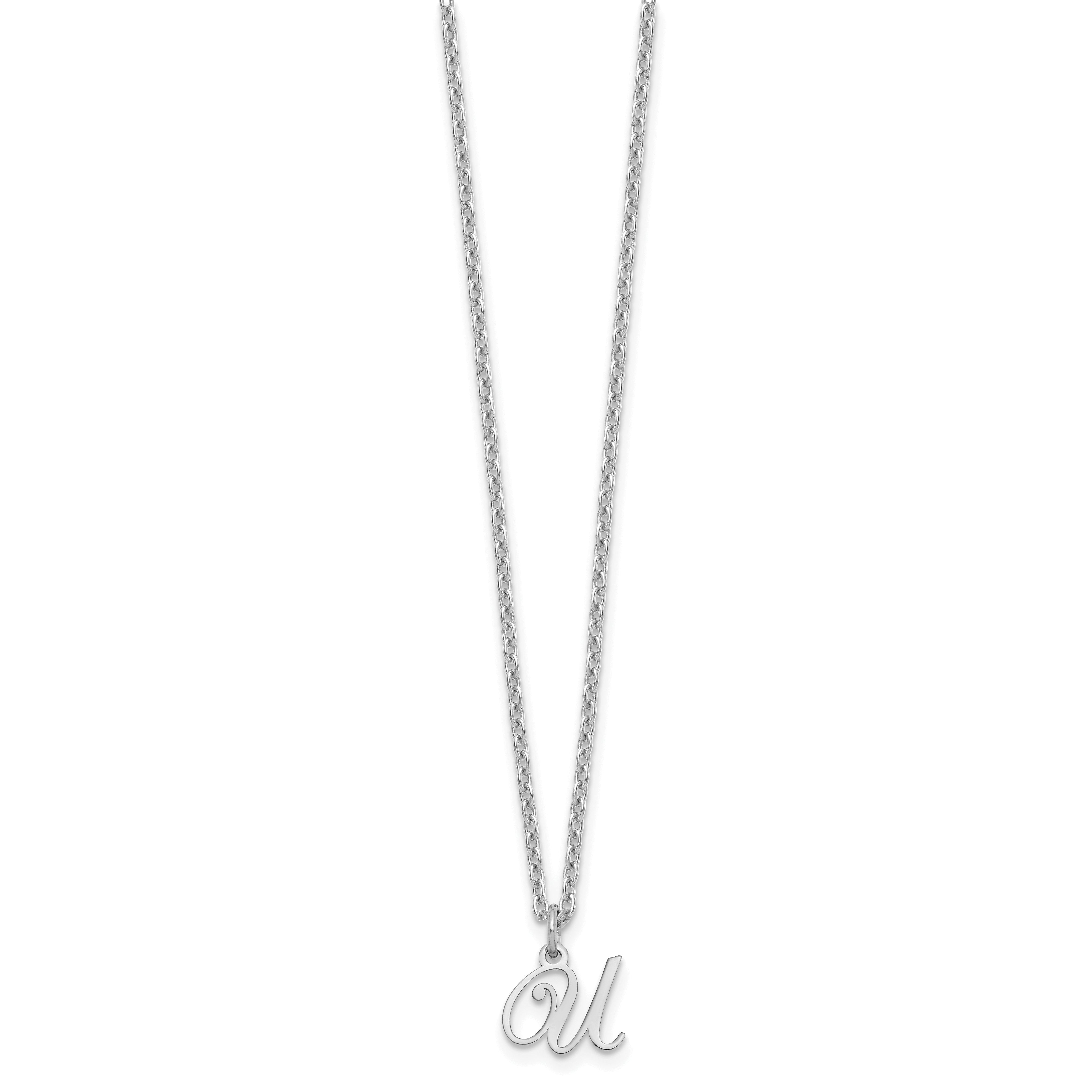 Sterling Silver Rhodium Plated Letter U Initial Necklace