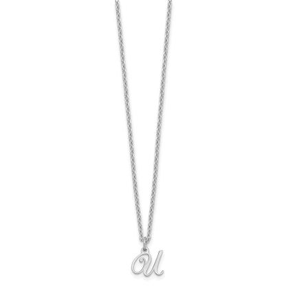 Sterling Silver Rhodium Plated Letter U Initial Necklace