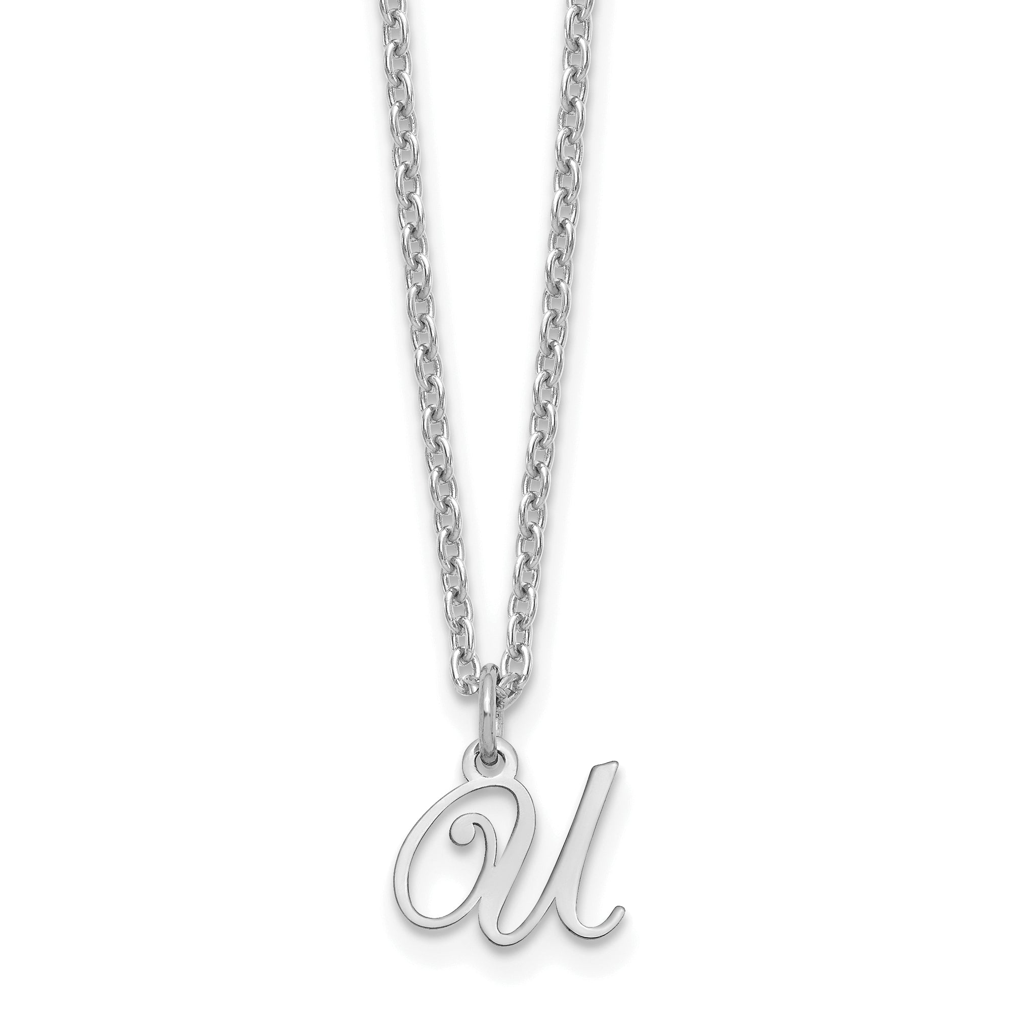 Sterling Silver Rhodium Plated Letter U Initial Necklace