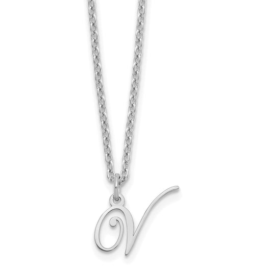 Sterling Silver Rhodium Plated Letter V Initial Necklace
