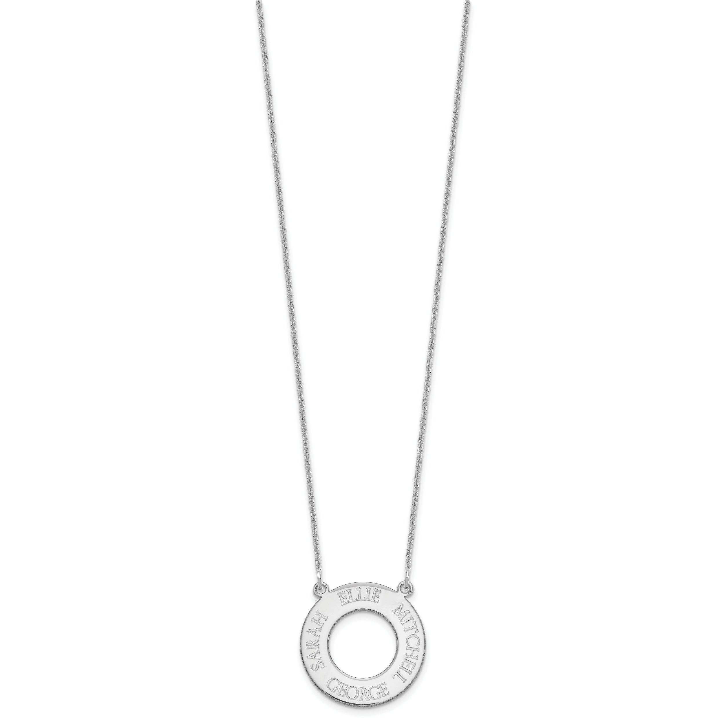 14K White Gold Circle With 4 Name Necklace