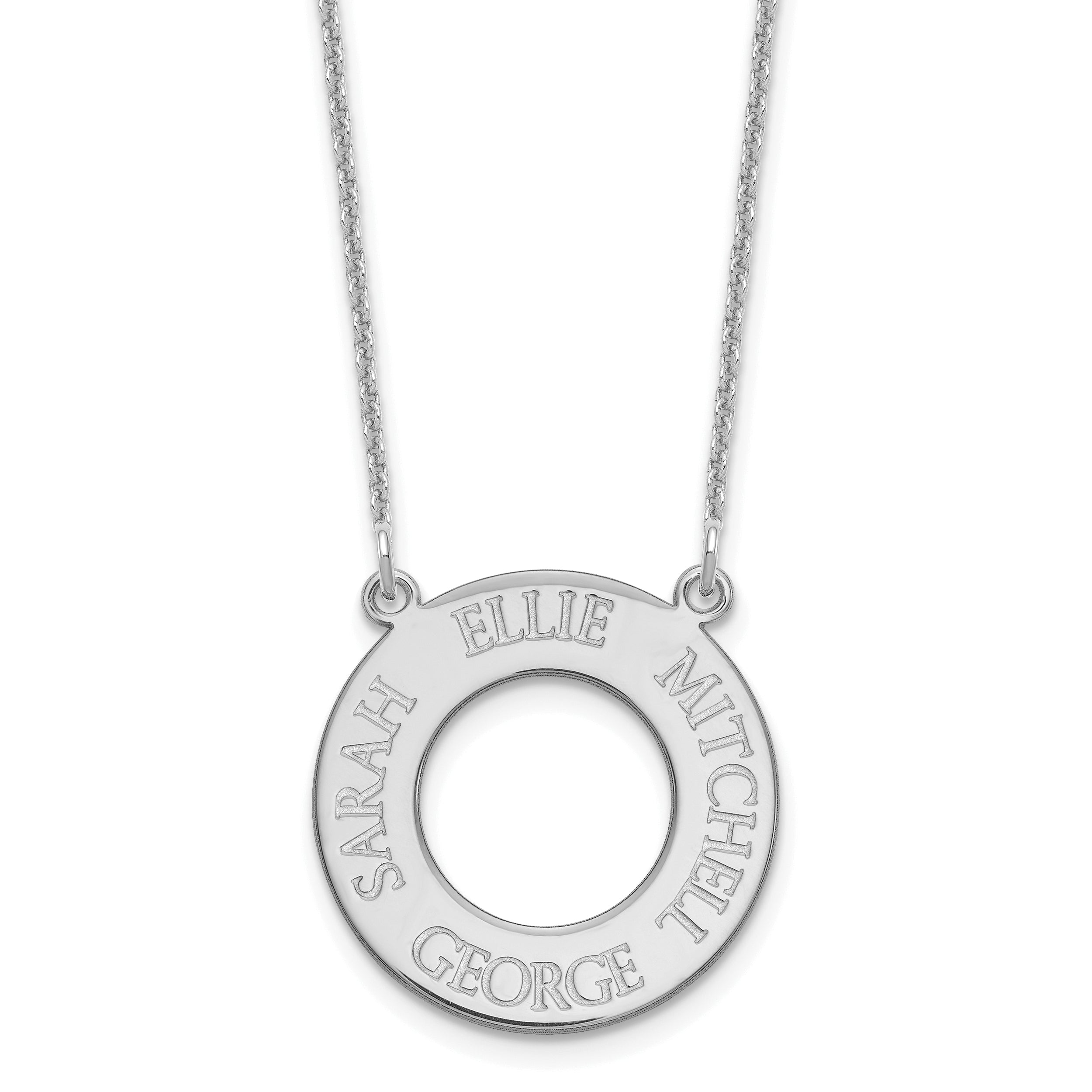 14K White Gold Circle With 4 Name Necklace