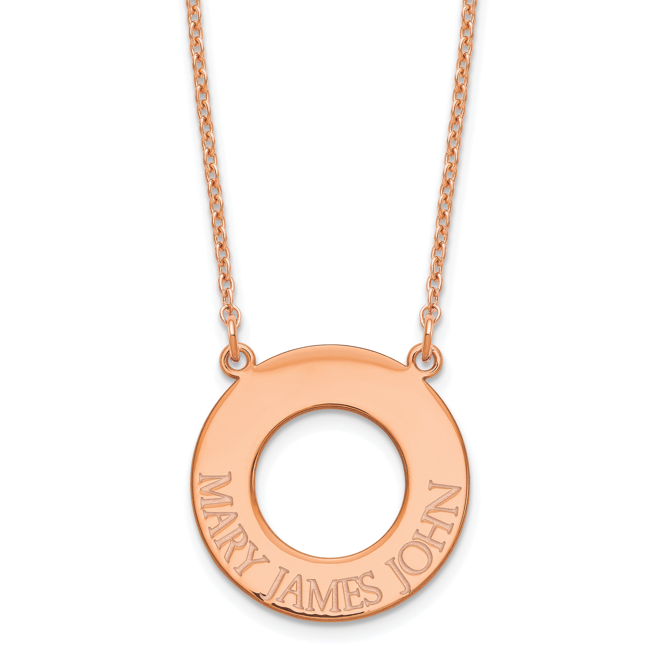 Rose Plated Sterling Silver/Rose Circle With 3 Name Necklace