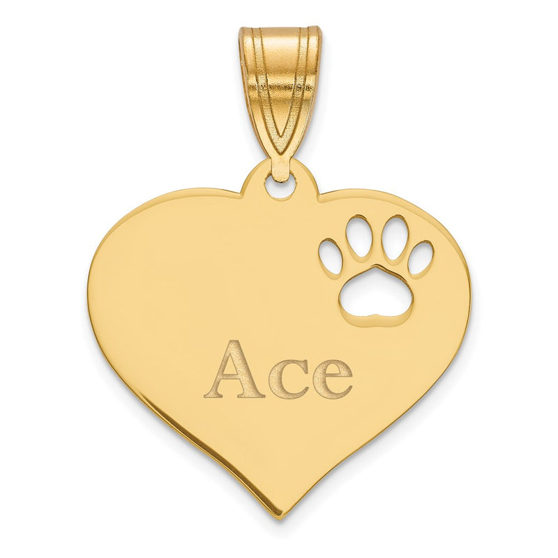 14K Yellow Gold Heart With Name And Paw Print Cut Out Pendant