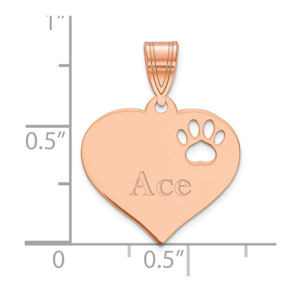 Rose Plated Heart With Name And Paw Print Cut Out Pendant