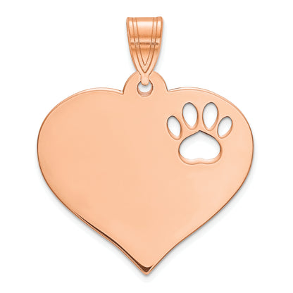 14K Rose Gold Blank Heart With Cut Out Paw Print Pendant