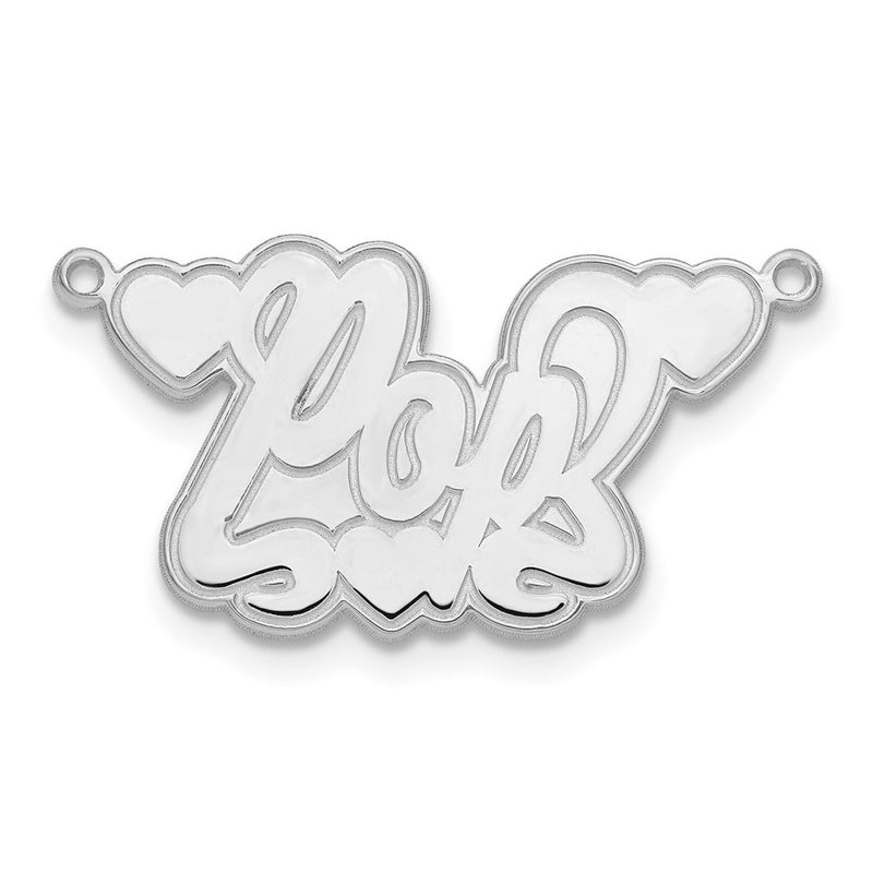 Sterling Silver Silver/Rhodium Plated Etched Hearts Name Plate