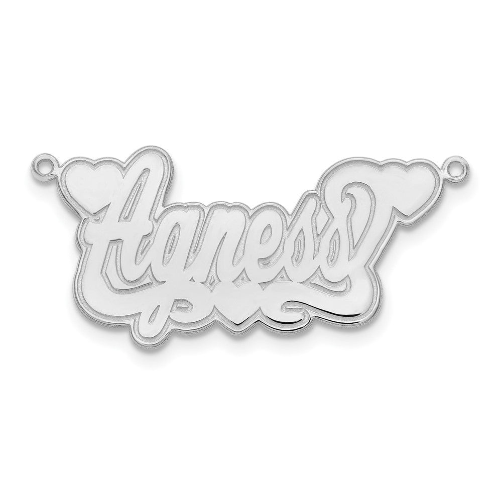Sterling Silver Silver/Rhodium Plated Etched Hearts Name Plate