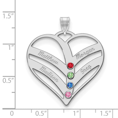 14K White Gold 14Kw 4 Name Birthstones 18K Rhod Plated Bezel Cut Out Heart Pendant