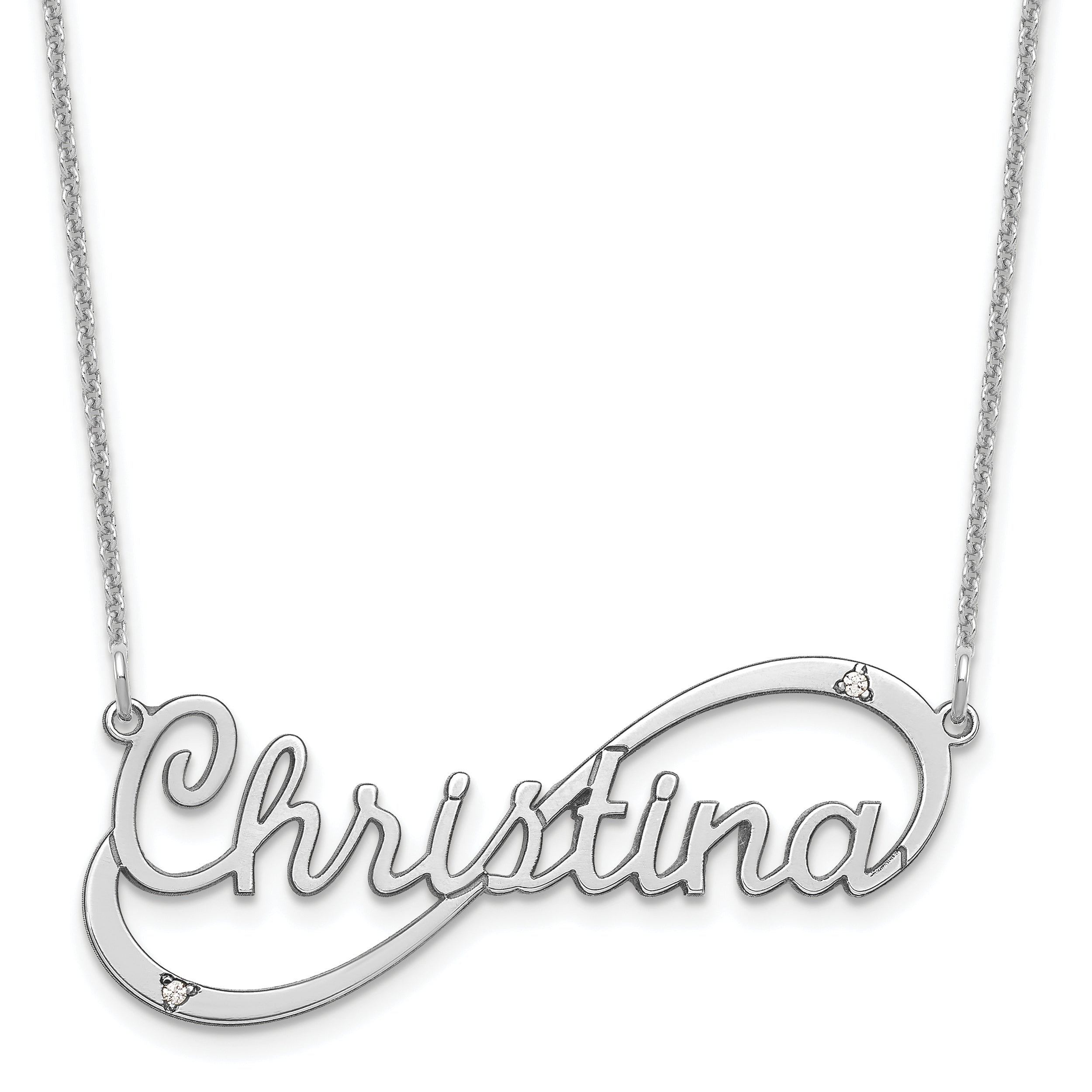 14K White Gold 1 Name Infinity With Diamonds Necklace