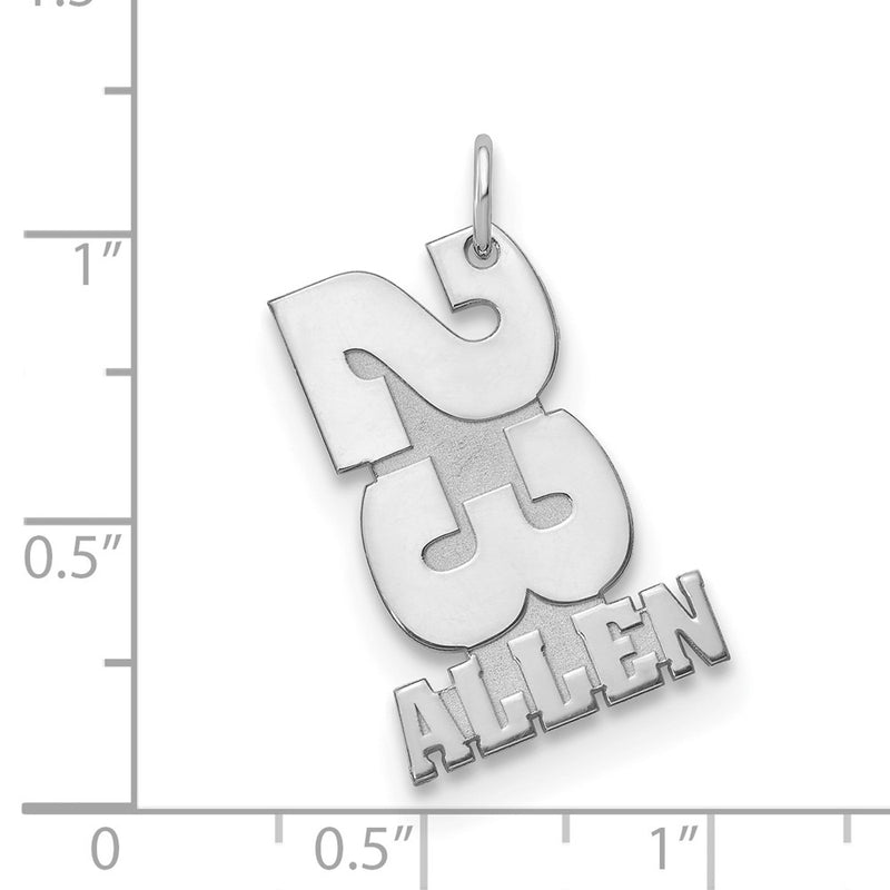 14K White Gold Stacked Number And Name Charm