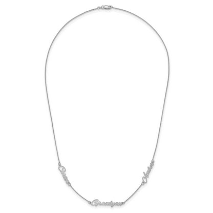 Sterling Silver Silver/Rhodium Plated Brushed 3 Name Necklace