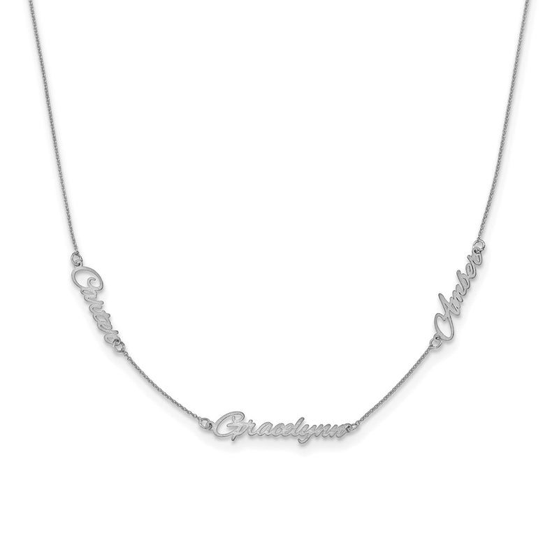 Sterling Silver Silver/Rhodium Plated Brushed 3 Name Necklace