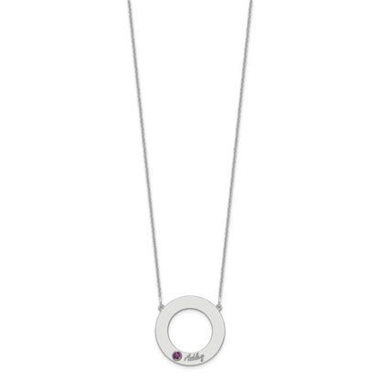 14K White Gold 14Kw 1 Name & Birthstone W/ 18K Rhodium Plated Bezel Circle Necklace
