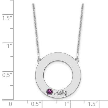 14K White Gold 14Kw 1 Name & Birthstone W/ 18K Rhodium Plated Bezel Circle Necklace