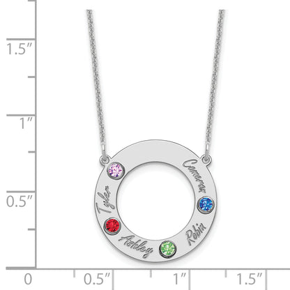 14K White Gold 14Kw 4 Name & Birthstone W/ Rhodium Plated Bezel Circle Necklace