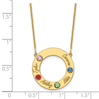 14K Yellow Gold 14Ky 4 Name And Birthstone W/ Bezel Cut Out Circle Necklace
