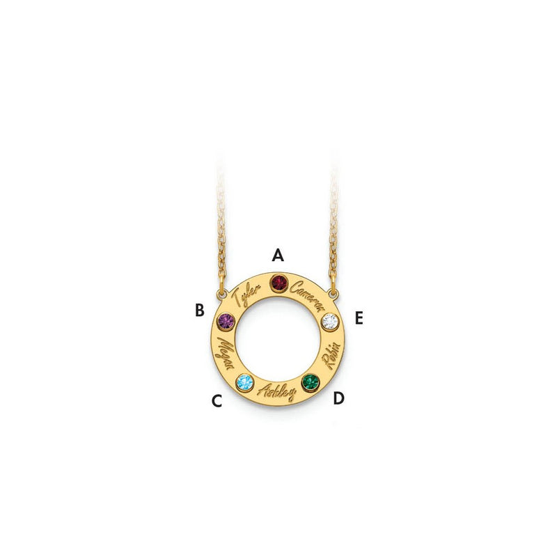 14K Yellow Gold 14Ky 5 Name And Birthstone W/ Bezel Cut Out Necklace