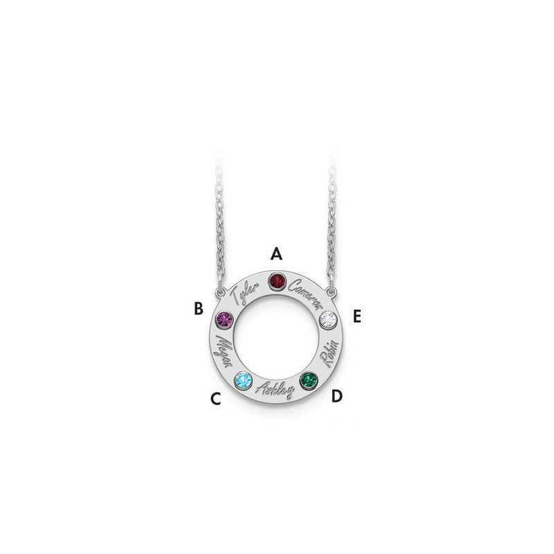 14K White Gold 14Kw 5 Name & Birthstone W/ 18K Rhodium Plated Bezel Circle Necklace