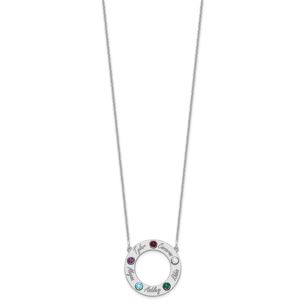 14K White Gold 14Kw 5 Name & Birthstone W/ 18K Rhodium Plated Bezel Circle Necklace
