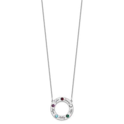 14K White Gold 14Kw 5 Name & Birthstone W/ 18K Rhodium Plated Bezel Circle Necklace