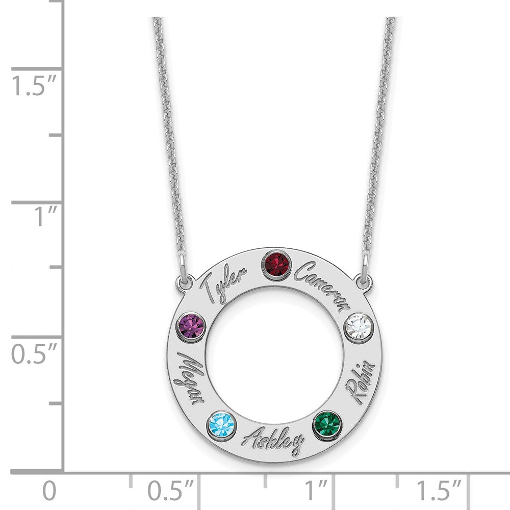 14K White Gold 14Kw 5 Name & Birthstone W/ 18K Rhodium Plated Bezel Circle Necklace