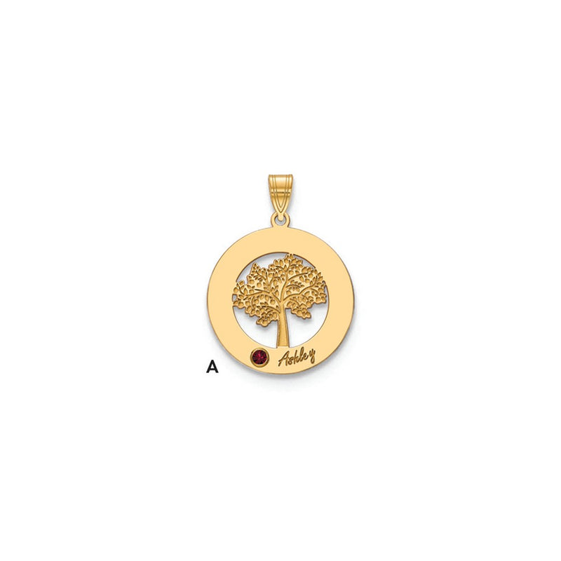 14K Yellow Gold 14Ky Family Tree In Circle 1 Name And Birthstone W/ Bezel Pendant
