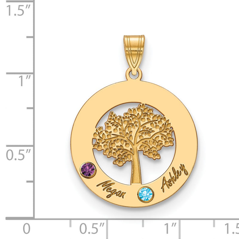 14K Yellow Gold 14Ky Family Tree In Circle 2 Names And Birthstones W/ Bezel Pendant