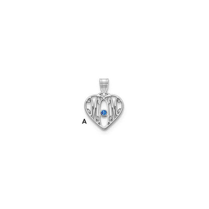 14K White Gold 14Kw Mom In Heart 1 Birthstone 18K Rhodium Plated Bezel