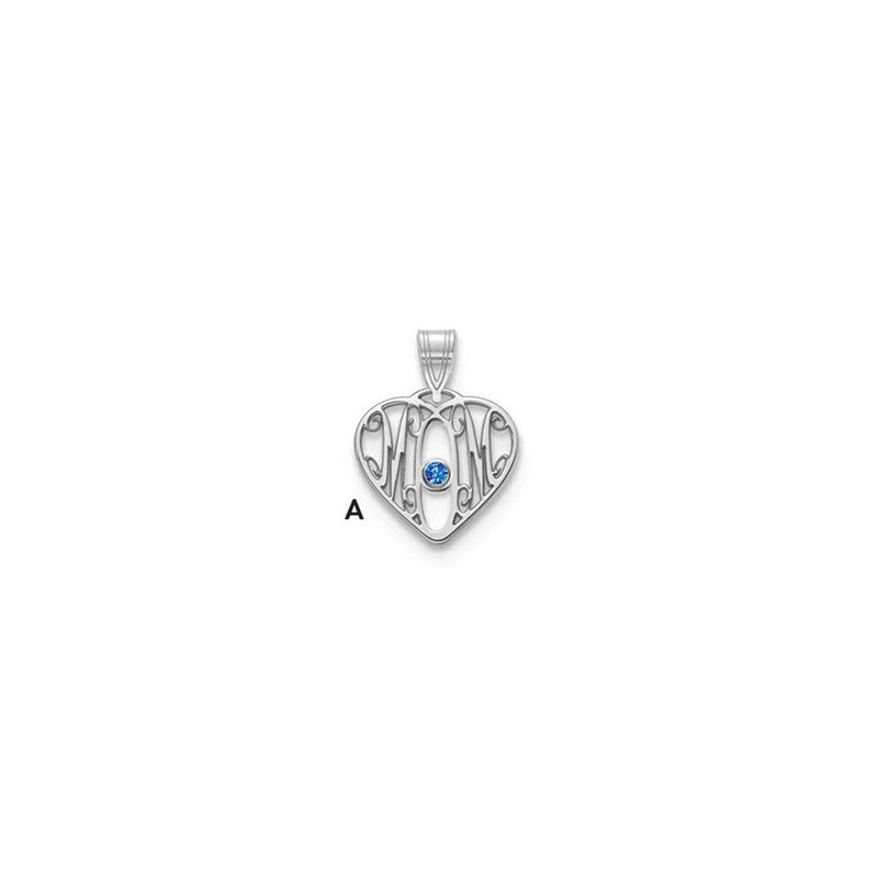 14K White Gold 14Kw Mom In Heart 1 Birthstone 18K Rhodium Plated Bezel