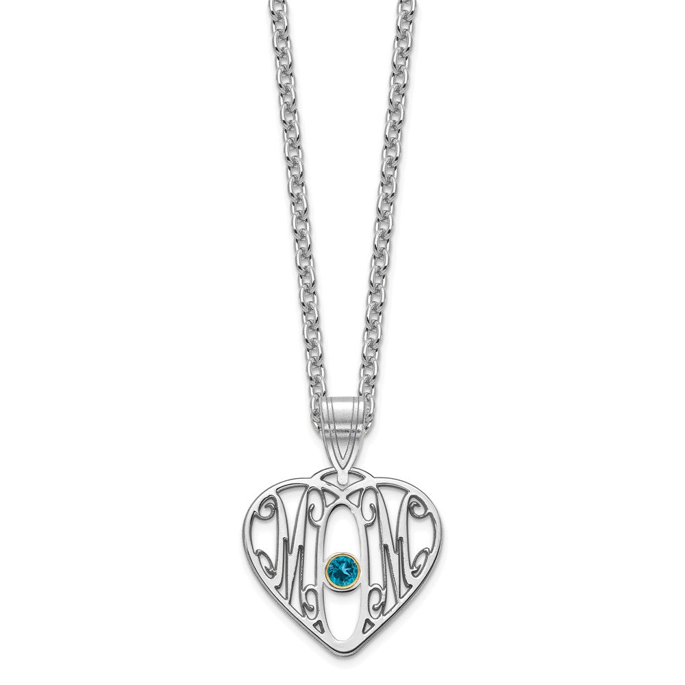 14K White Gold 14Kw Mom In Heart 1 Birthstone 18K Rhodium Plated Bezel