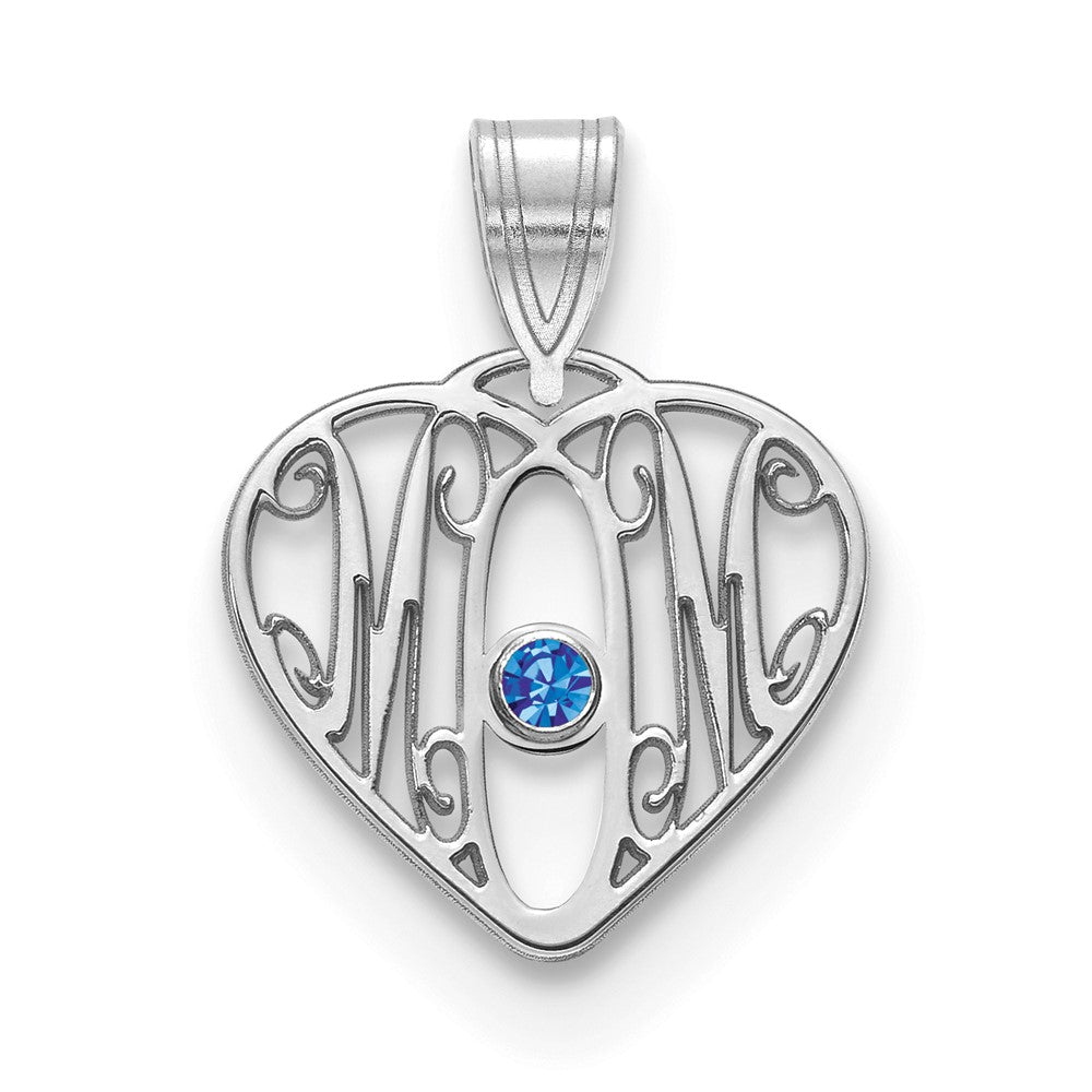 14K White Gold 14Kw Mom In Heart 1 Birthstone 18K Rhodium Plated Bezel